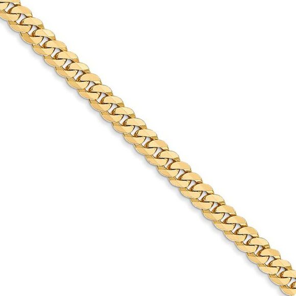 3.9mm 14k Yellow Gold Solid Beveled Curb Chain Bracelet 7 Inch